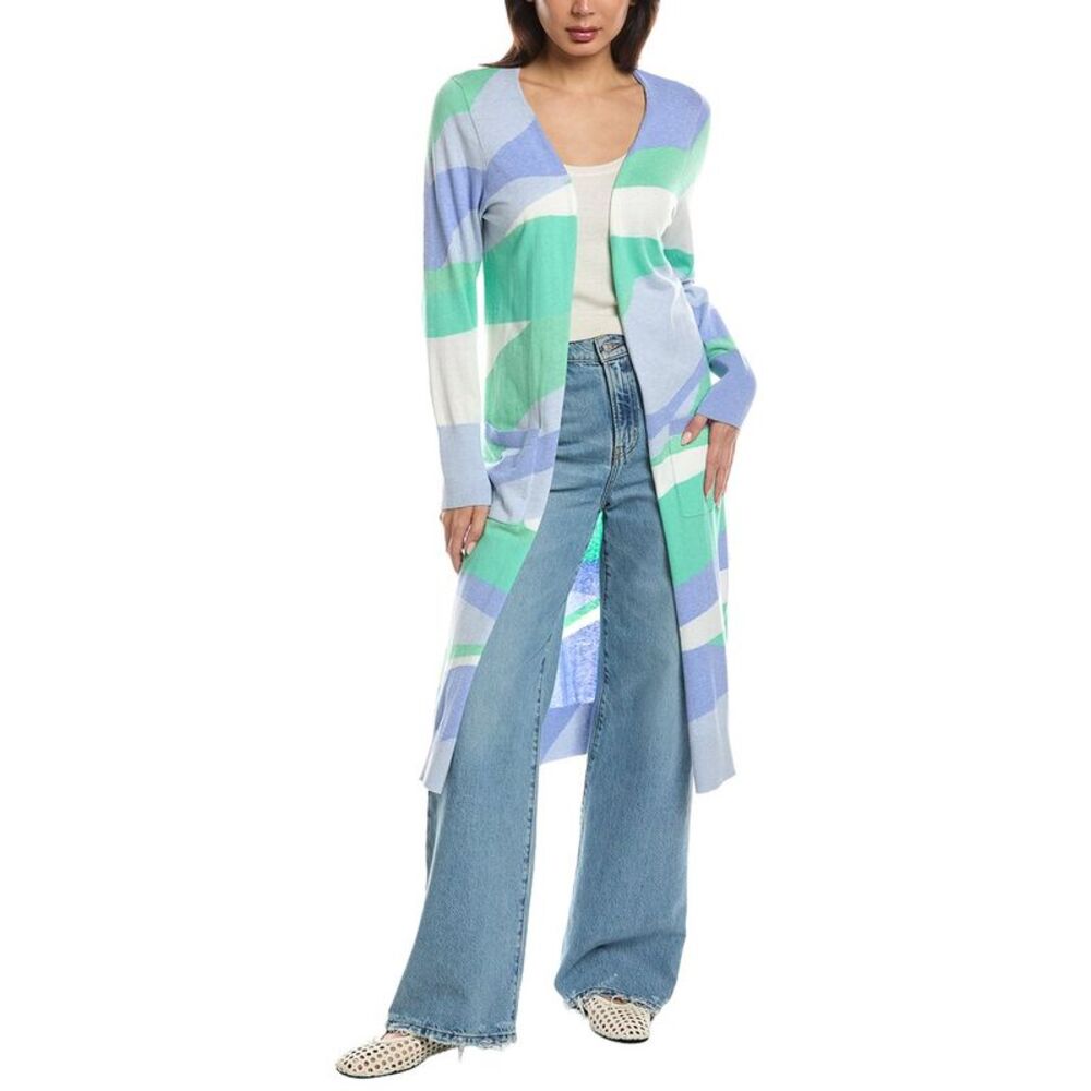Wispr Womens  Abstract Silk-Blend Maxi Cardigan, Blue